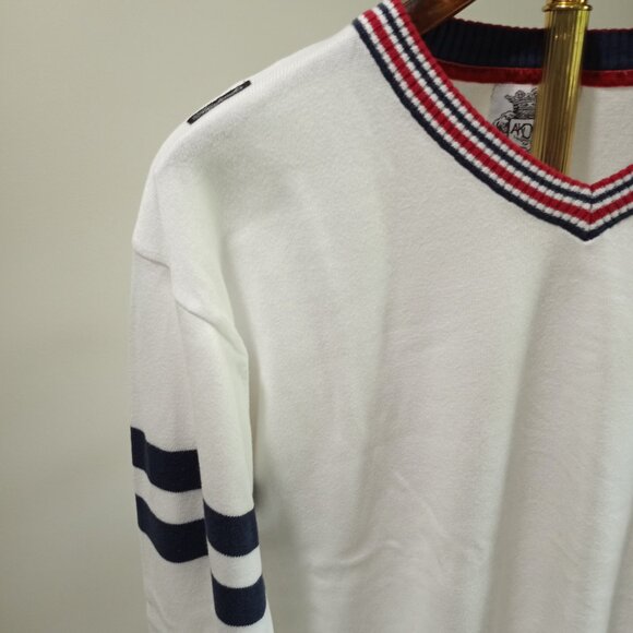 AKADEMIKS WHITE V-NECK PREPPY SWEATER MEN SIZE XL - Picture 5 of 8